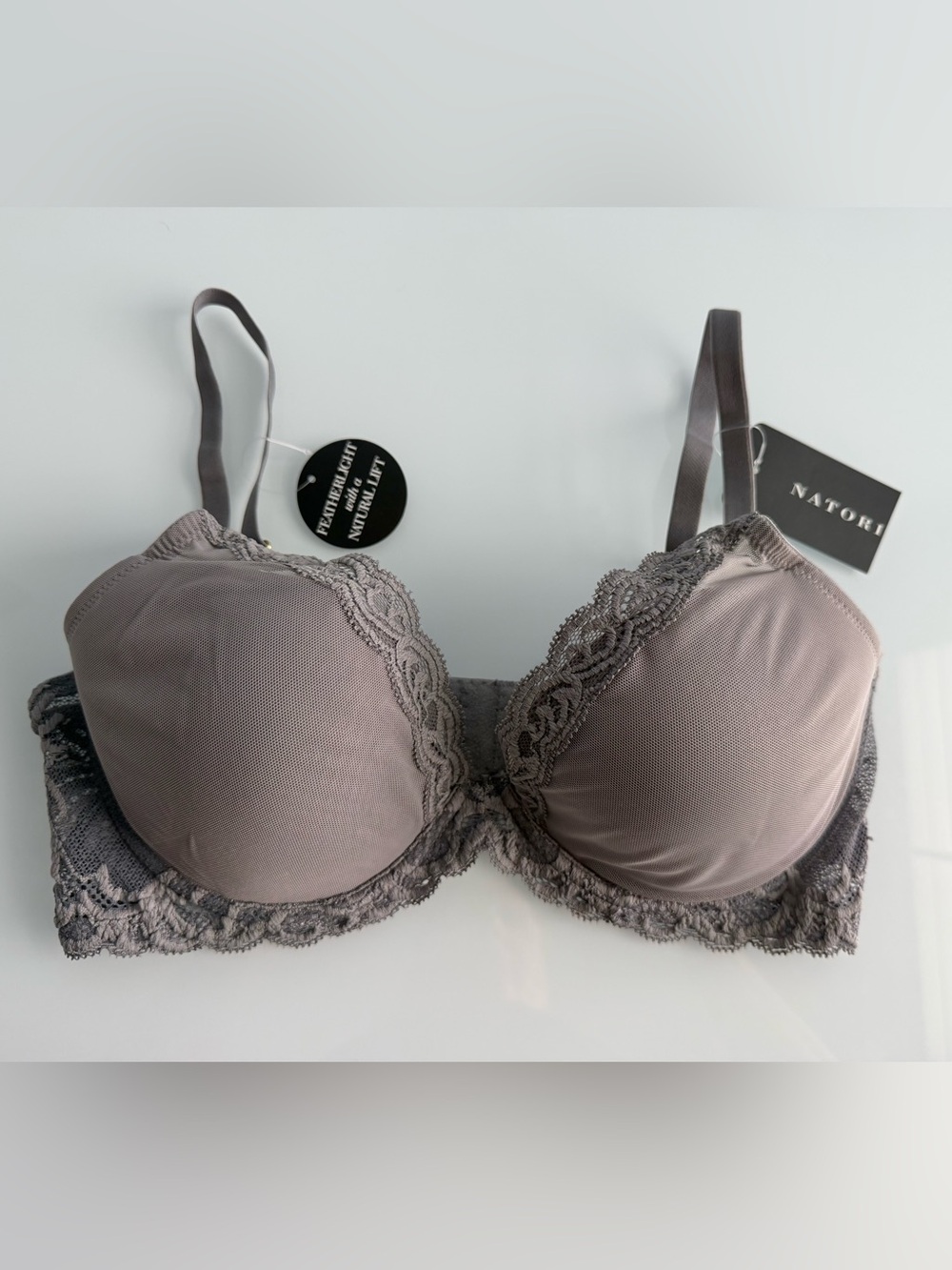 Natori Women's Gray Feathers Lace Contour Underwire Plunge Bra 730023 Size 36C